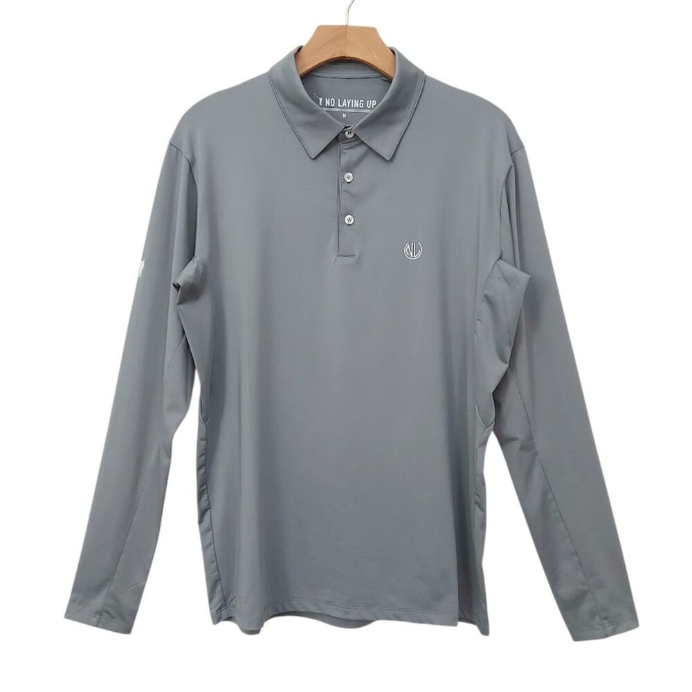 No Laying Up Long Sleeve Tech Polo Mens Medium Gray Athleisure Performance Golf